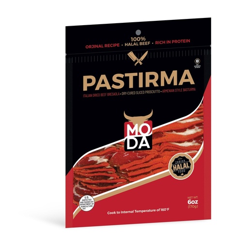 [101621] Moda Pastirma, Cured Dried Beef Pastrami, Pre-Sliced, 6oz (170g) x 24pack - 101621