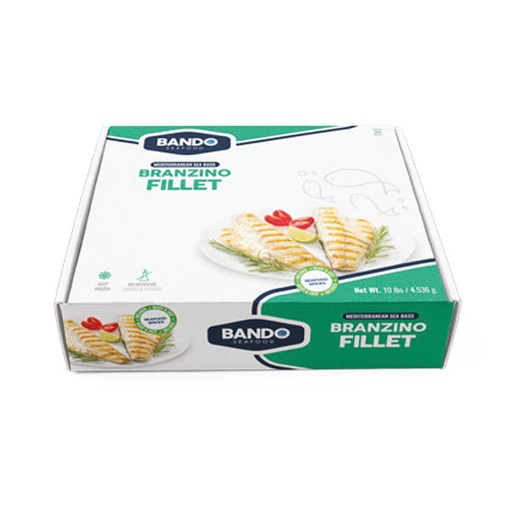 [500203] Bando Branzino/Mediterranean Sea Bass, Bulk, Fillet, 10lb, 8-10, 24pcs - 500203
