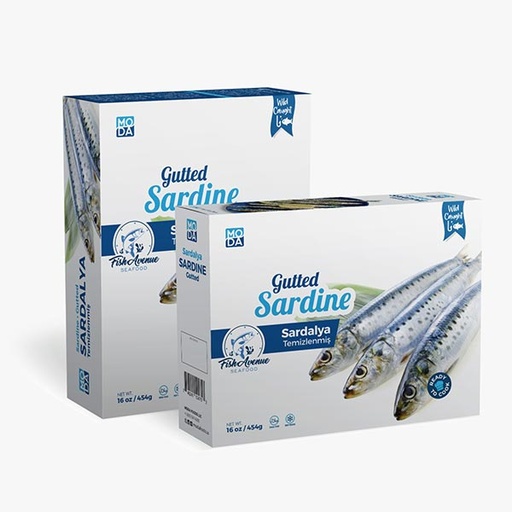 [500103] Fish Avenue Frozen Sardine (Temizlenmis Sardalya), Wild Caught, Gutted, 1lb x 16pack - 500103
