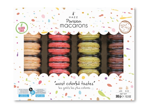 [300105] Hazz Macaron, Party 1 (Chocolate-Raspberry-Pistachio-Banana), 24pcs x 3pack x 4box - 300105