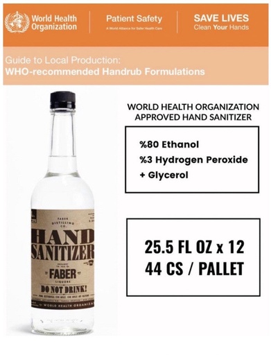 [WH02] HAND SANITIZER | 25.5 FL OZ X 12 | WORLD HEALTH ORGANIZATION APPROVED FORMULA* - WH02