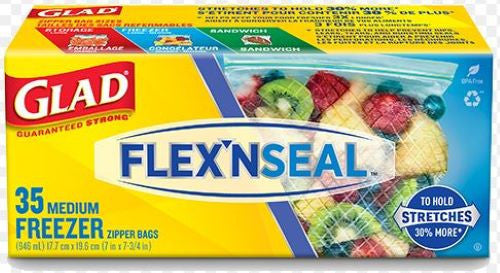 [GLD02] Glad Flex'N Seal + Freezer Storage Plastic Bags - 1 Quart 35ct 4/CS - GLD02