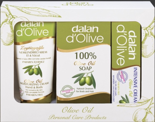 [DOG107] Dalan D'Olive Mini Carton Gift Set (bar soap,75ml H&B Cream, 20ml intensive care cream) 195 gr X 18 - DOG107