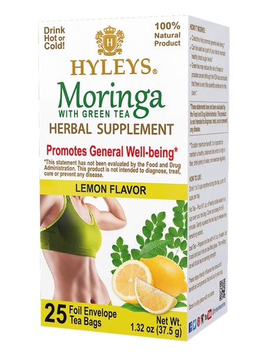 [HY24] K - HYLEYS WELLNESS TEA MORINGA OLEIFERA & LEMON 1.32oz X 25pc X 12/CS - HY24