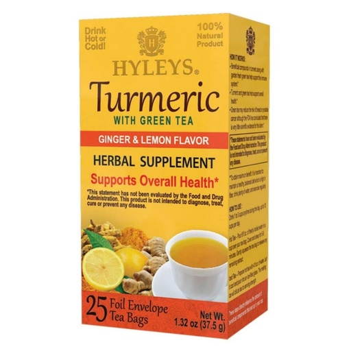 [HY91] K - HYLEYS TURMERIC, GINGER, LEMON | W/GREEN TEA 1.32oz X 25pc X 12/CS - HY91