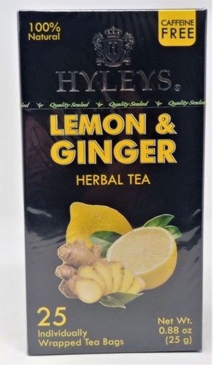 [HY105] K - HYLEYS CAFFEINE FREE || LEMON & GINGER || HERBAL TEA 0.88 oz X 25pc X12/CS - HY105