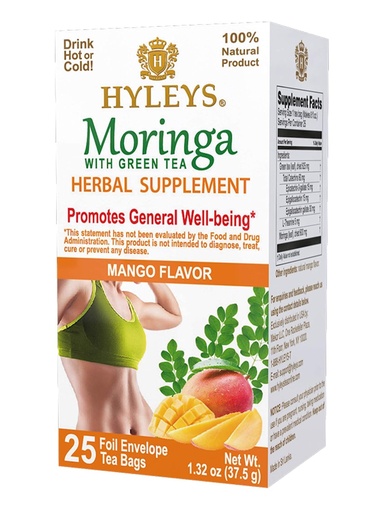 [HY29] HYLEYS WELLNESS TEA MORINGA OLEIFERA & MANGO 1.32oz X 25pc X 12/CS - HY29