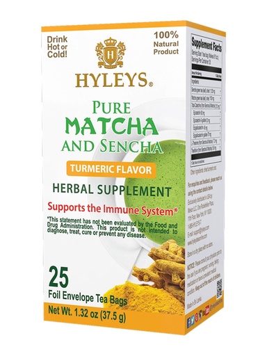 [HY28] HYLEYS WELLNESS TEA MATCHA & TURMERIC 1.32oz X 25pc X 12/CS - HY28