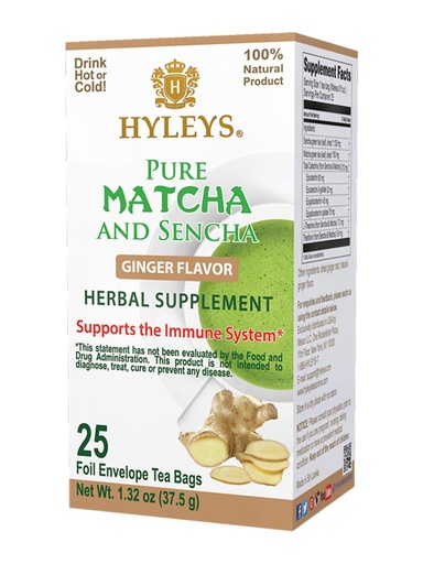 [HY23] HYLEYS WELLNESS TEA MATCHA & GINGER 1.32oz X 25pc X 12/CS - HY23