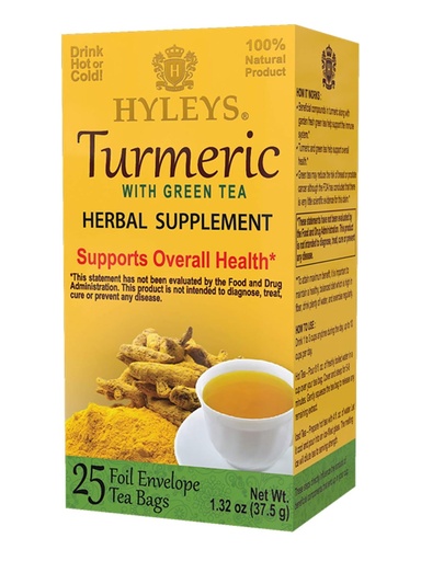 [HY90] HYLEYS TURMERIC WITH GREEN TEA 1.32oz X 25pc X 12/CS - HY90
