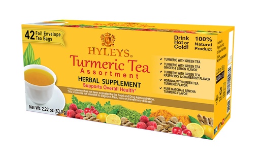 [HY57] HYLEYS TURMERIC ASSORTMENT KIT | 42 TEA BAGS | 2.22oz X 42 | 12/CS - HY57