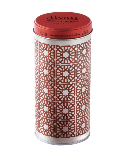 [7010026] Divan Loqum, Individually Wrapped Pomegranate & Pistachios, Round Tin Container, 20pcs, 4.9oz (140g) x 12pcs - 7010026