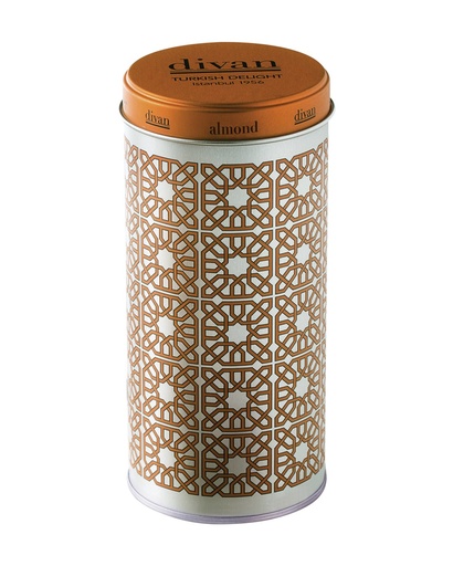 [7010020] Divan Loqum, Individually Wrapped Almond, Round Tin Container, 20pcs, 4.9oz (140g) x 12pcs - 7010020