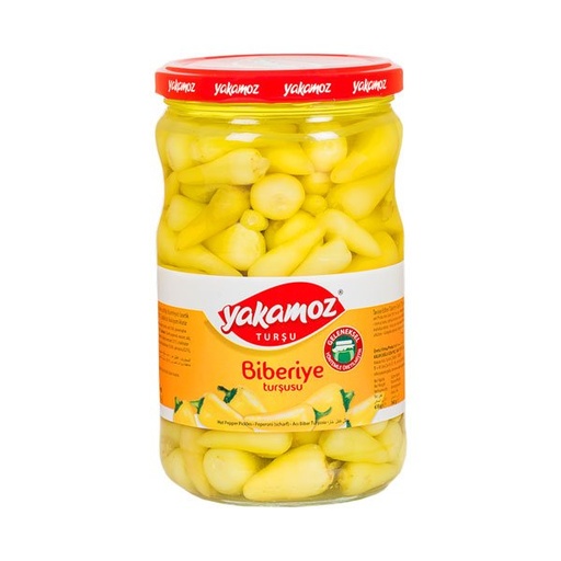 [5254] Yakamoz, Pickles, Yellow Baby Pepper (Biberiye), Hot, Glass Jar, 720ml x 12 - 5254