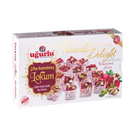 [351] Ugurlu Cifte Kavrulmus Duble Antep Fistikli Nar Aromali Lokum (Pudra Sekerli) 350g x 12 - 351
