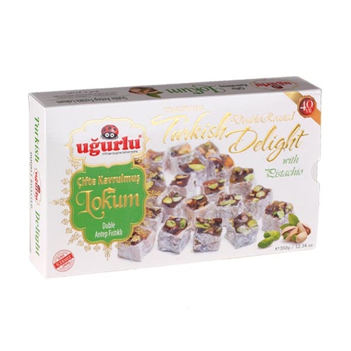 [350] Ugurlu Cifte Kavrulmus Duble Antep Fistikli Lokum (Pudra Sekerli) 350g x 12 - 350
