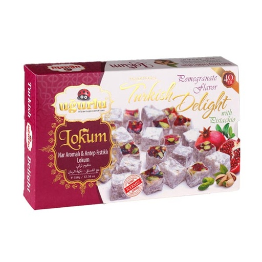 [357] Ugurlu Nar Aromali Antep Fistikli Lokum (Pudra Sekerli) 350g x 12 - 357