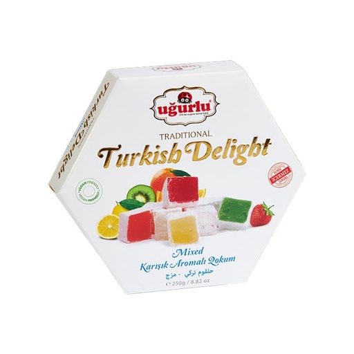 [495] Ugurlu Altigen Karisik Meyve Aromali Lokum (Pudrali) 250g x 12 - 495