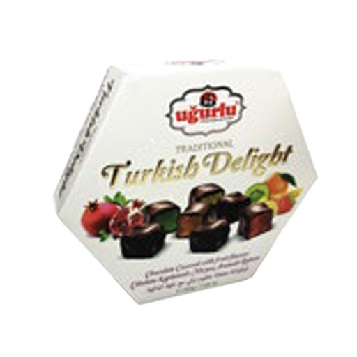 [432] Ugurlu Altigen Cikolata Kaplamali Meyveli Lokum 250g x 12 - 432